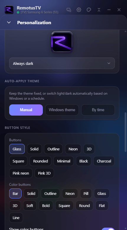 13 themes + accent colors